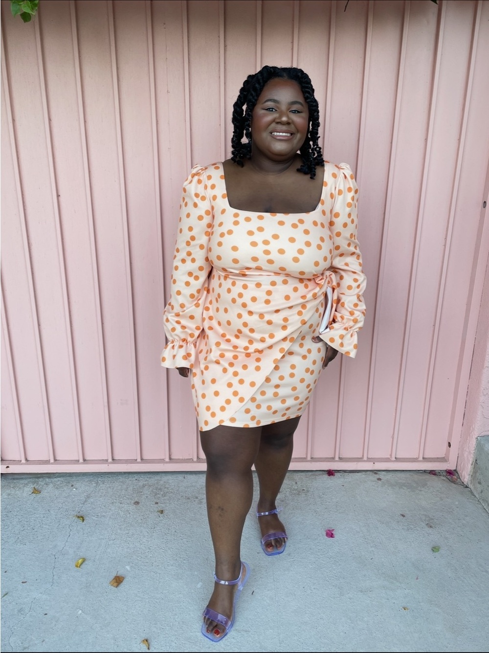 ASOS Peach Polka Dot Square-Neck Wrap Mini Dress